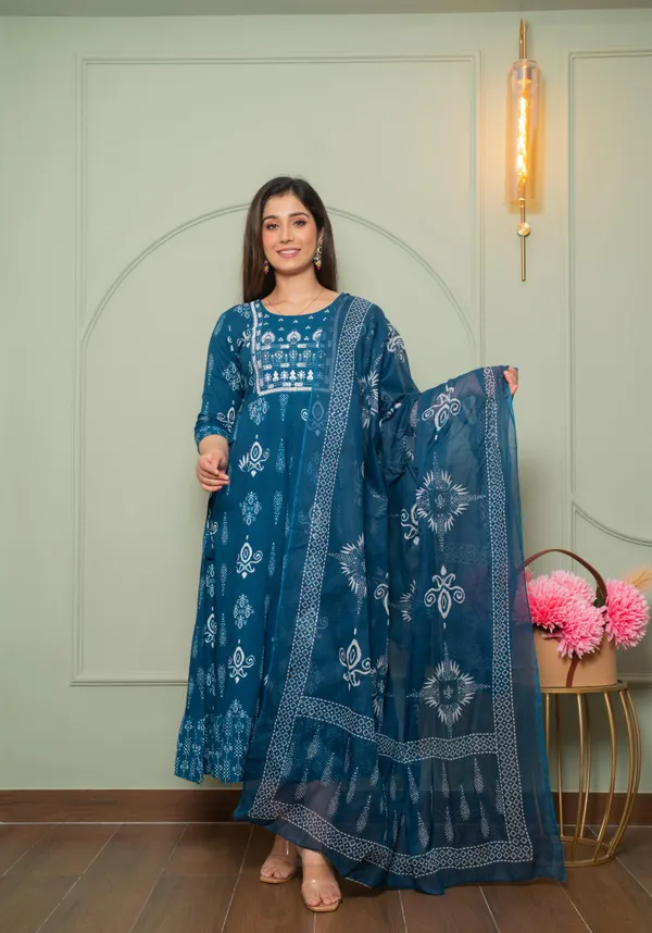 Premium Rayon & Cotton Kurti with Dupatta Set | KS947